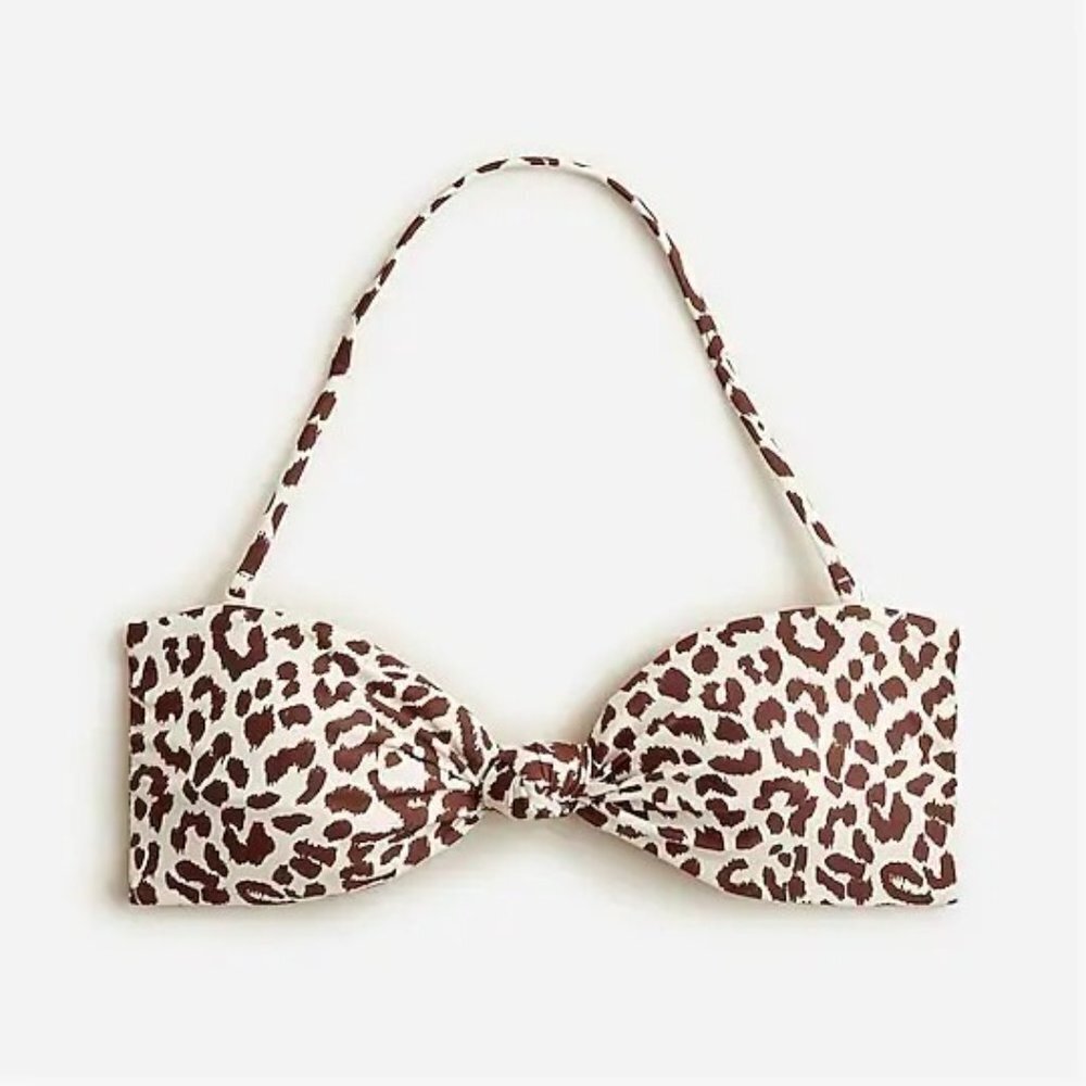 NWT J.Crew Knot Bandeau Leopard Print Bikini Top